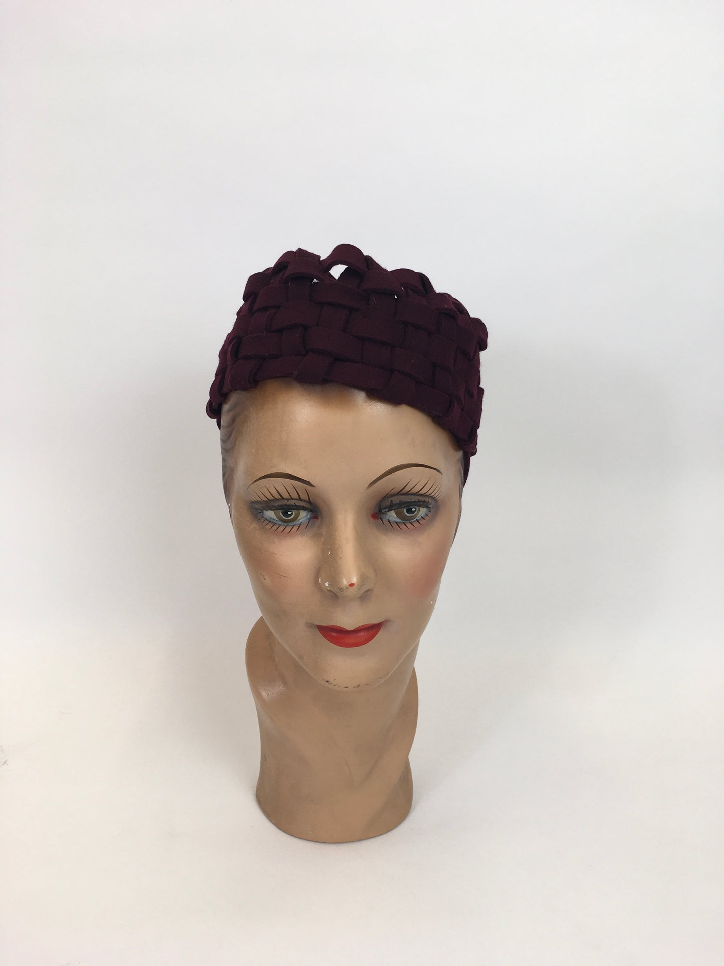 Original 1940s Deep Burgundy Felt Topper Hat - With Stunning Lattice Work Detailing
