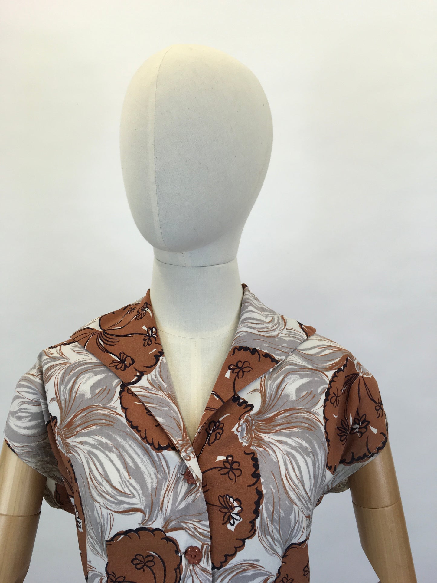 Original 1940’s Cotton Day Dress - In A Lovely Muted Colour Pallet