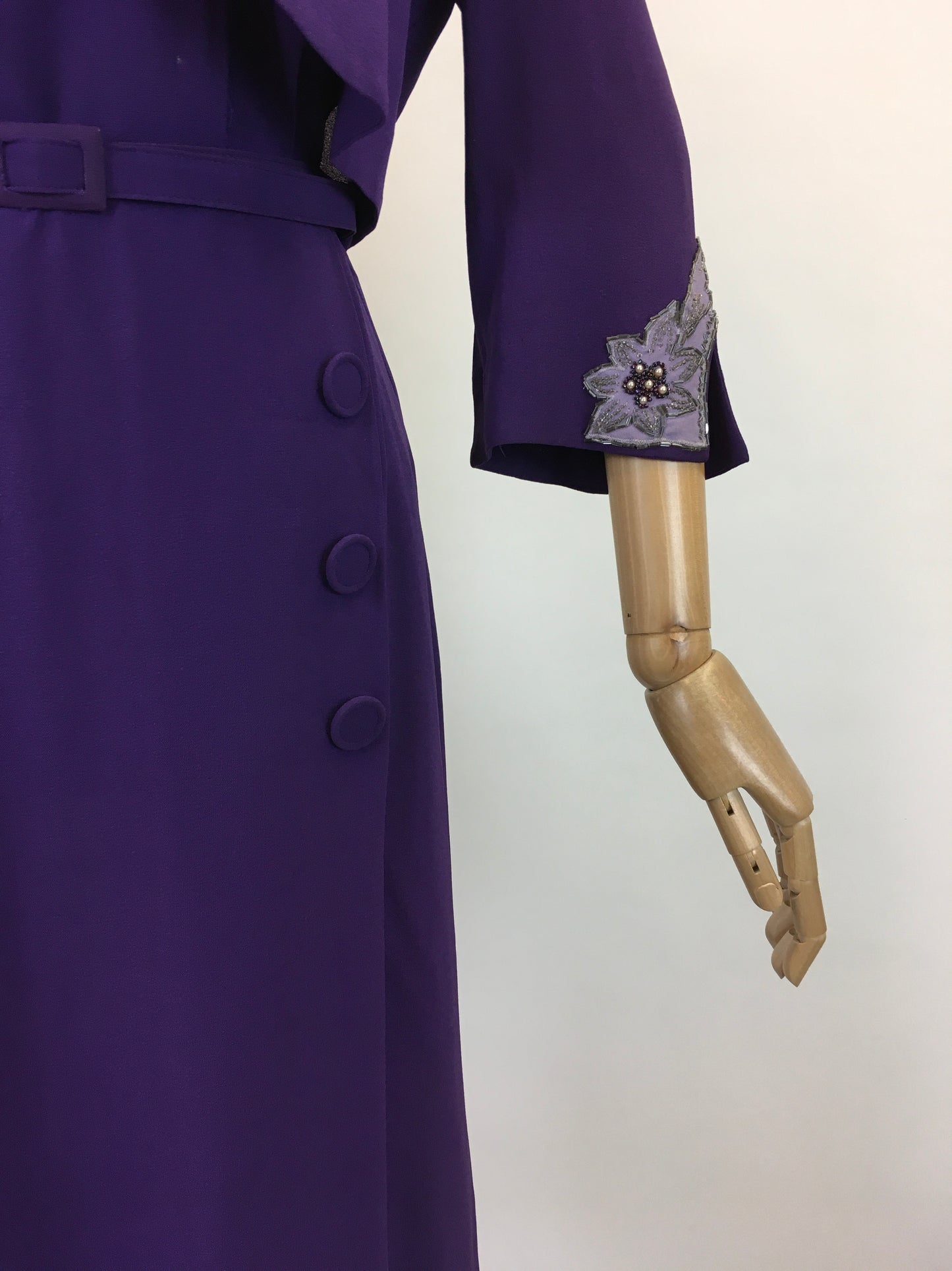 Original 1940's Amazing 3pc Set In Cadbury Purple - With Sensational Beadwork Detailing