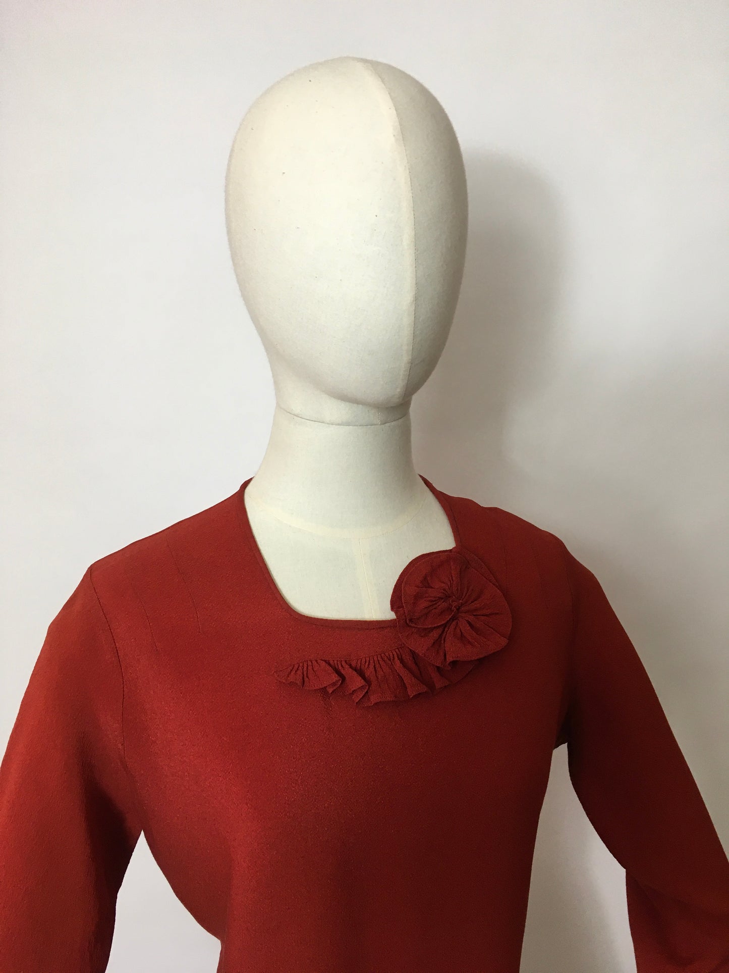 Original 1930’s Day Dress In A Beautiful Rust Crepe - Festival of Vintage Fashion Show Exclusive