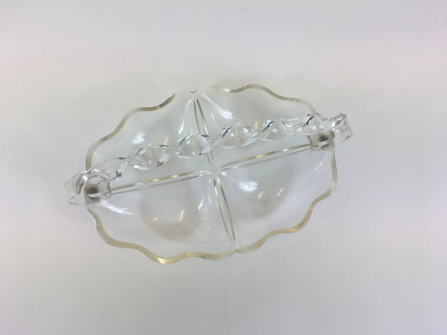 Original 1950’s Clear Lucite Compartment Tray - With Twisted Handle