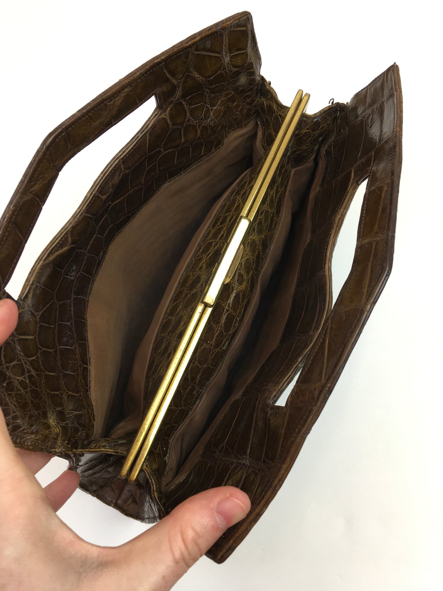 Original Late 1930’s early 1940’s Crocodile Skin Handbag - In A Lovely Warm Brown