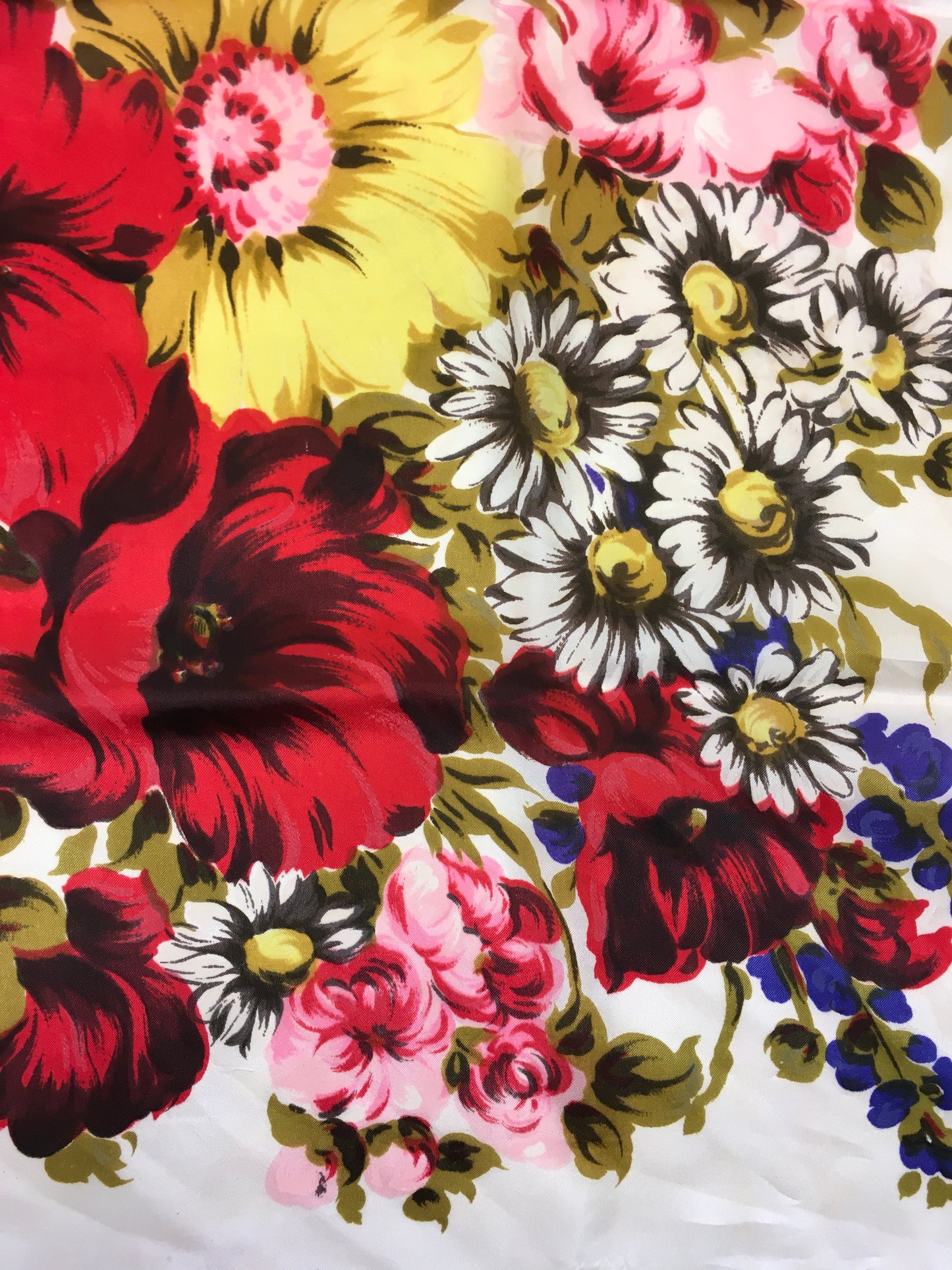 Original 1950’s Silk Floral Scarf - In A Summertime Bright Colour Palette