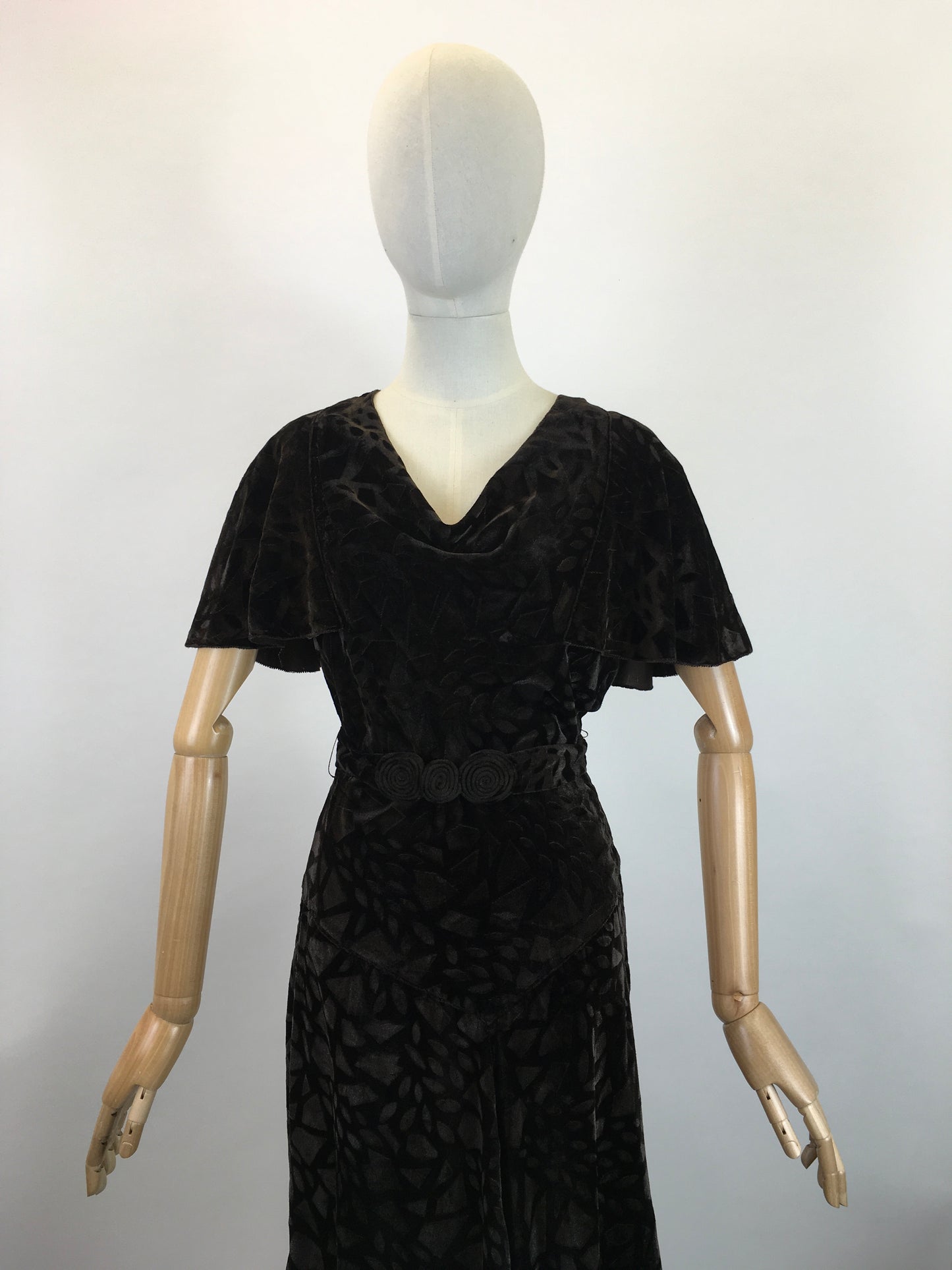 Original 1930's Sensational Evening Gown - In A Rich Dark Chocolate Devore
