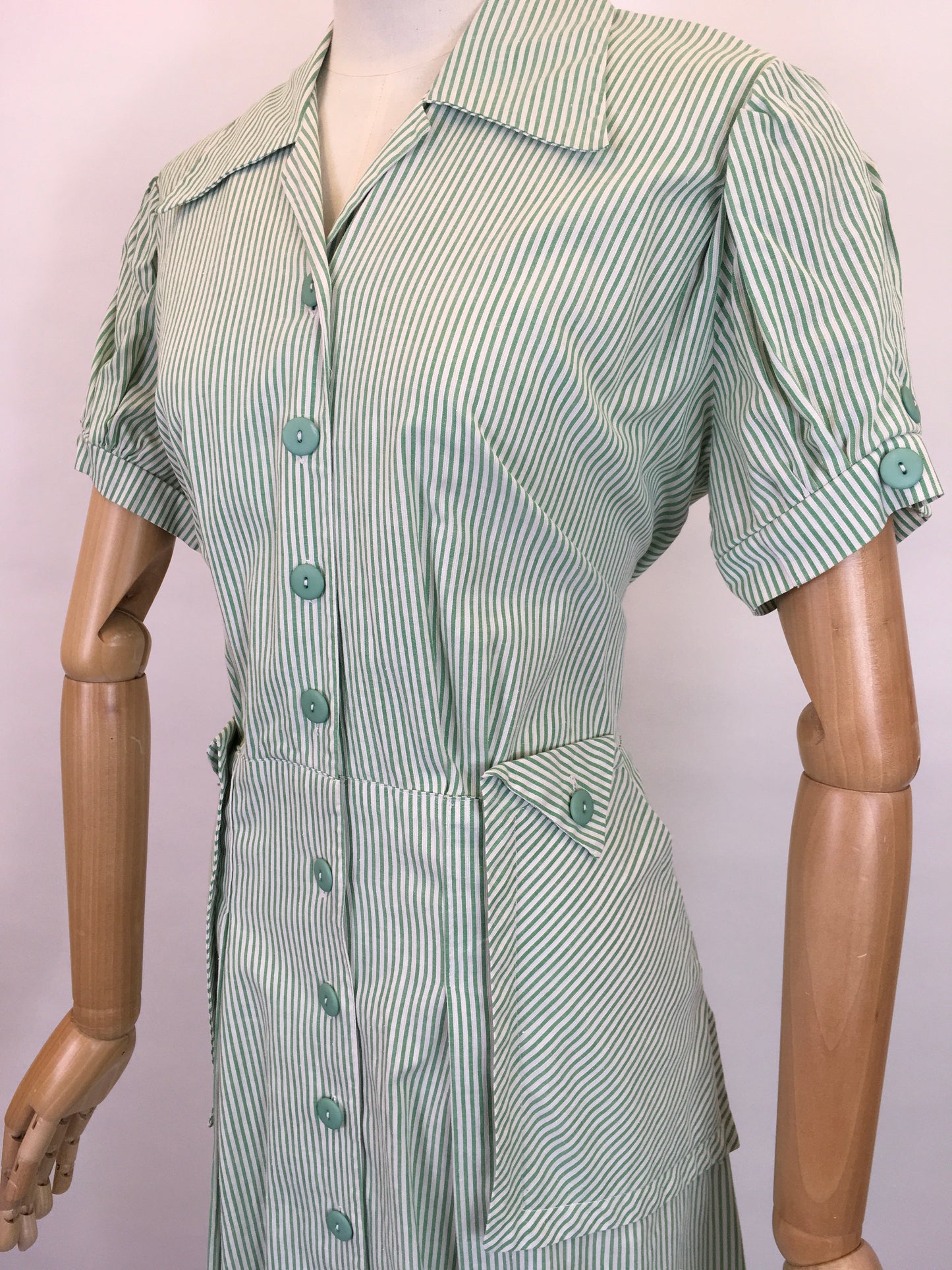 Original 1940’s Green & White Striped Dress - ‘ Joyce the Bright’ Patented Label