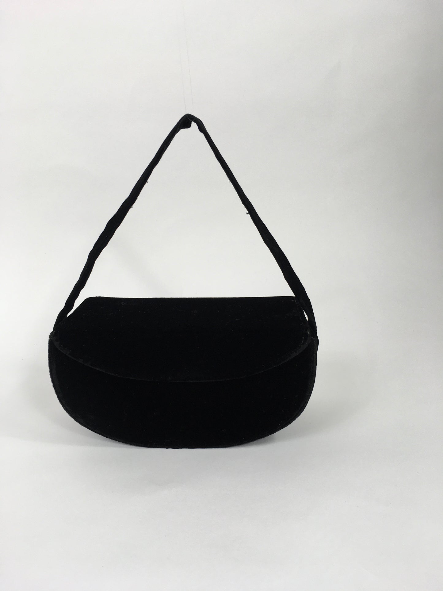 Original 1940’s Black Velvet Evening Box Bag - In a Lovely Half Moon Shape