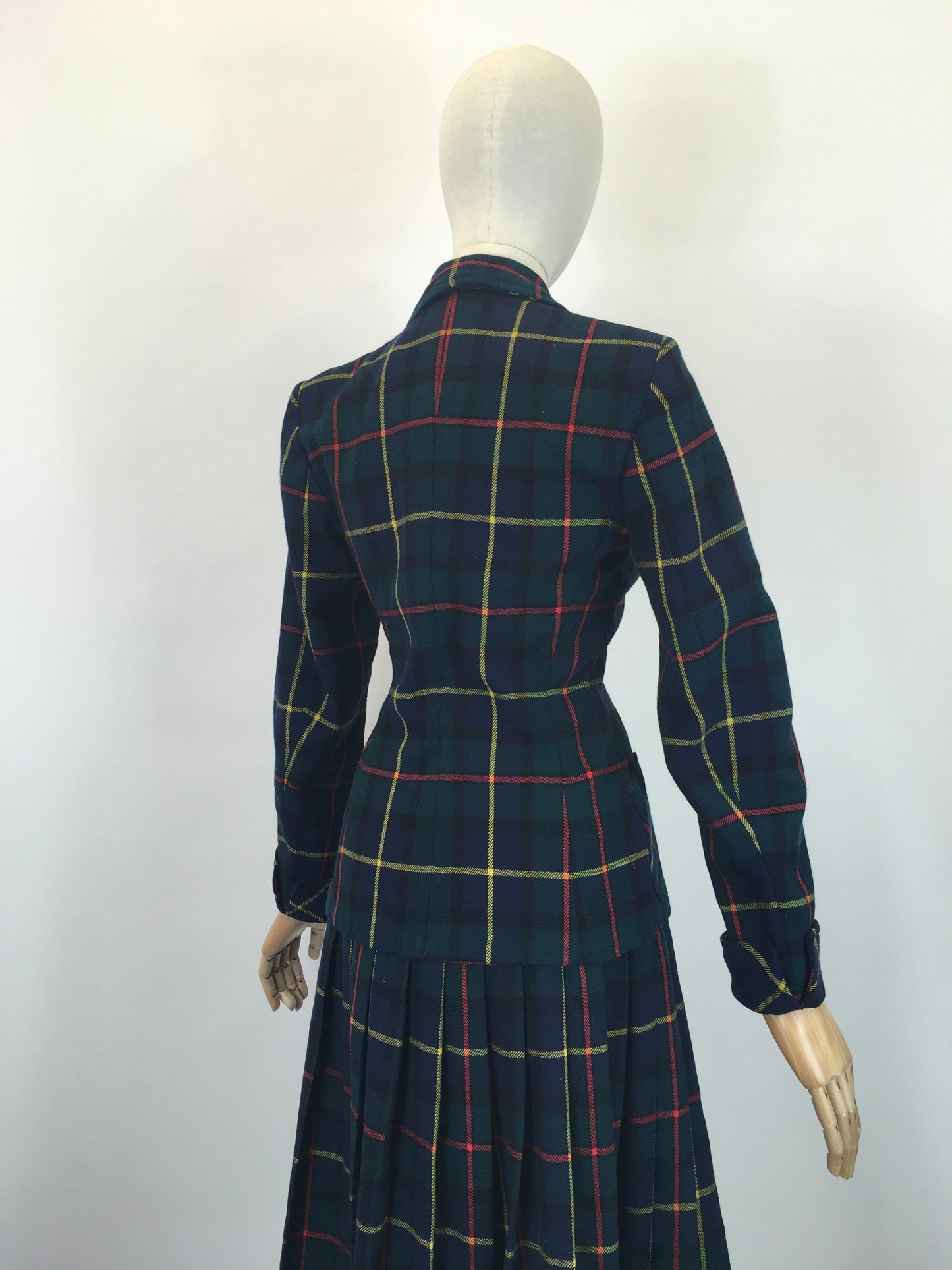 Original 1940's Stunning 2pc Suit - In A Fabulous Wool Plaid in Red, Yellow, Green & Navy