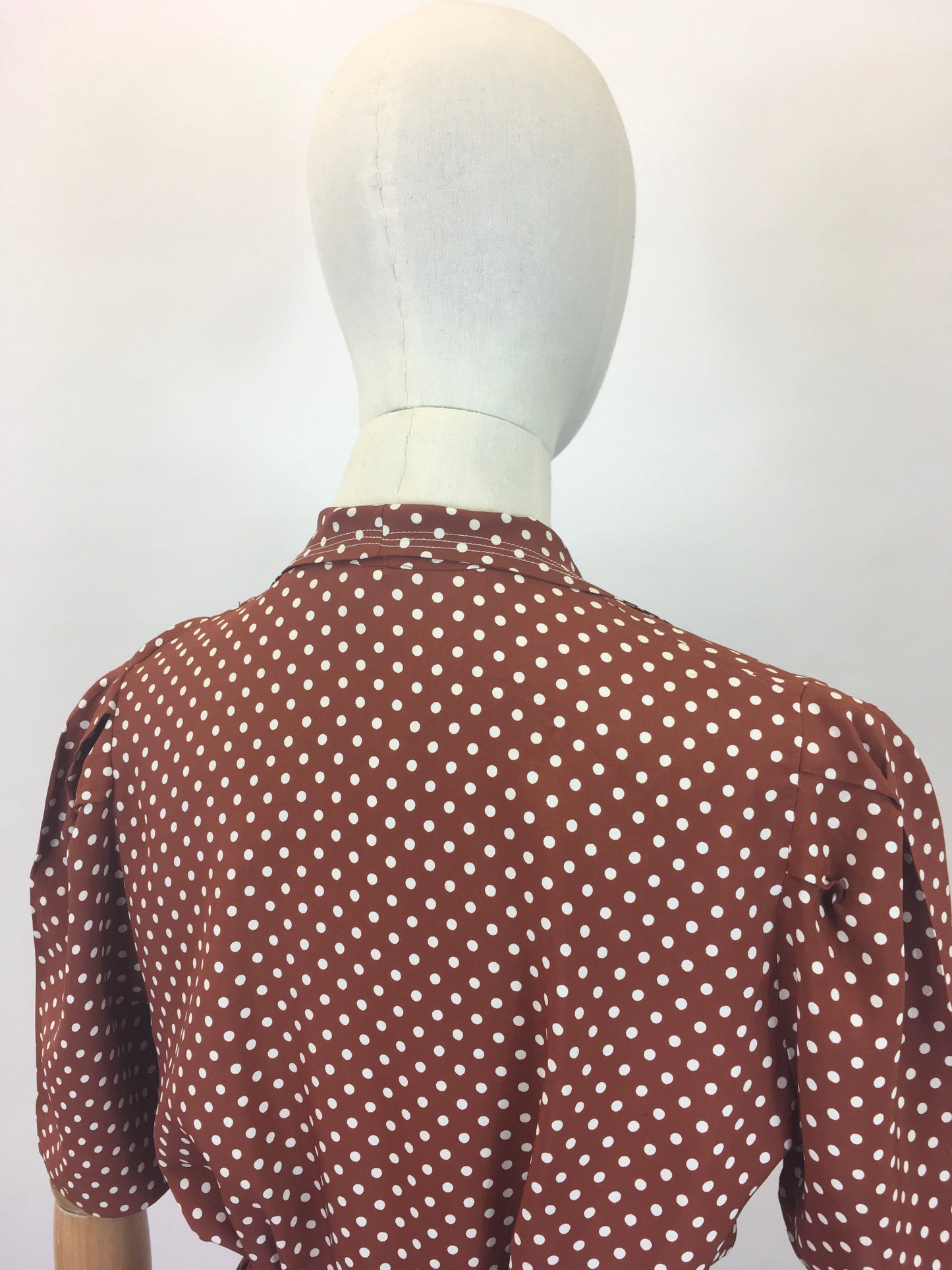 Original 1940s Beautiful Polka Dot Dress - Chestnut Brown with white dots.