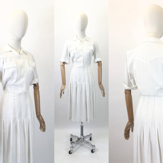 Original 1940’s Fabulous Sportwear Tennis Dress - In A Crisp White Linen With Lovely Details