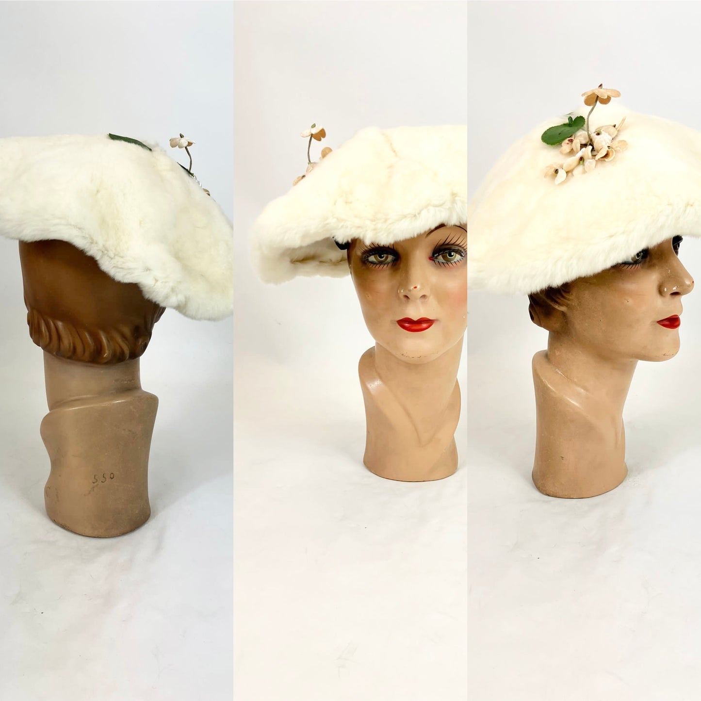Original 1950’s Fabulous Platter/ Saucer Hat - Soft Cream Fur