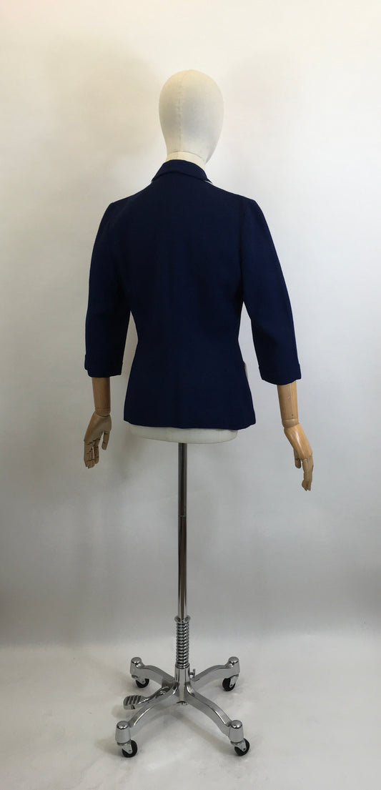 Original 1940’s Gorgeous Moygashel Linen Jacket - True Navy with White Contrast