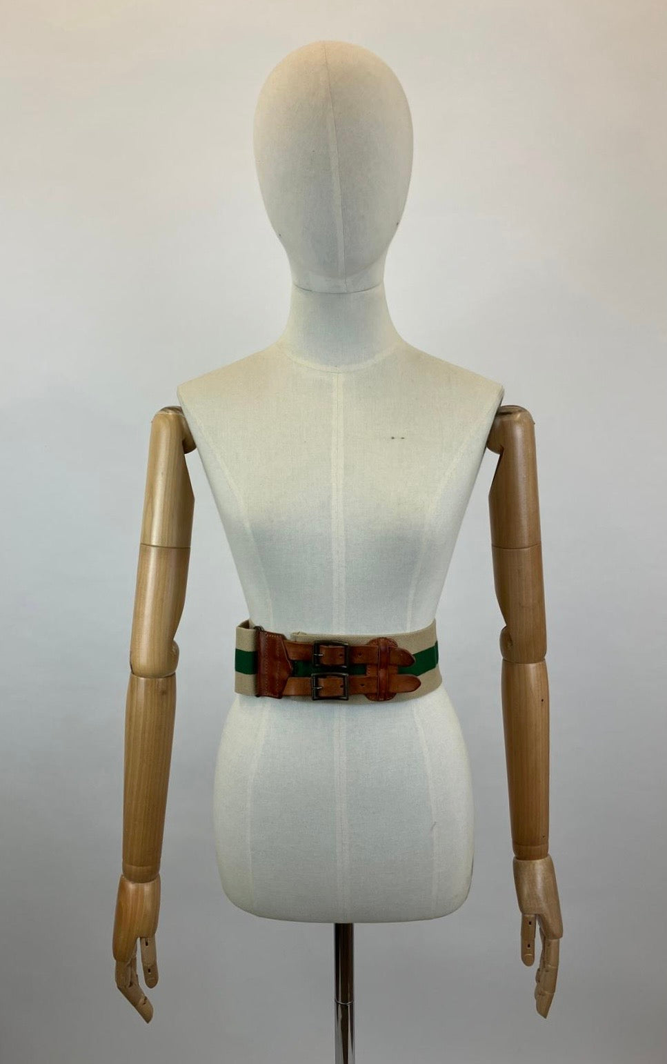 Original 30's/40's Canvas/ Leather Belt - Green and Natural