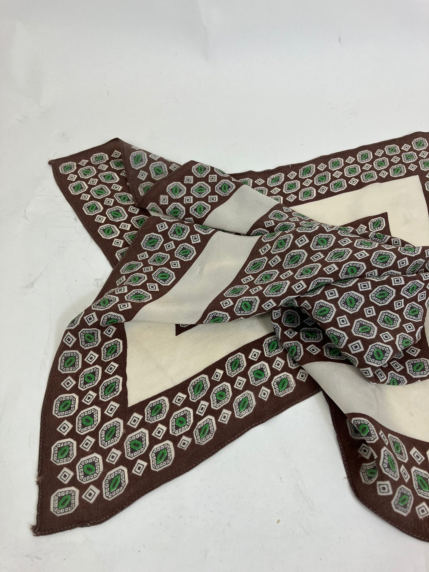 Original 40’s Rayon Silk Square hankerchief - Brown, Taupe and Green