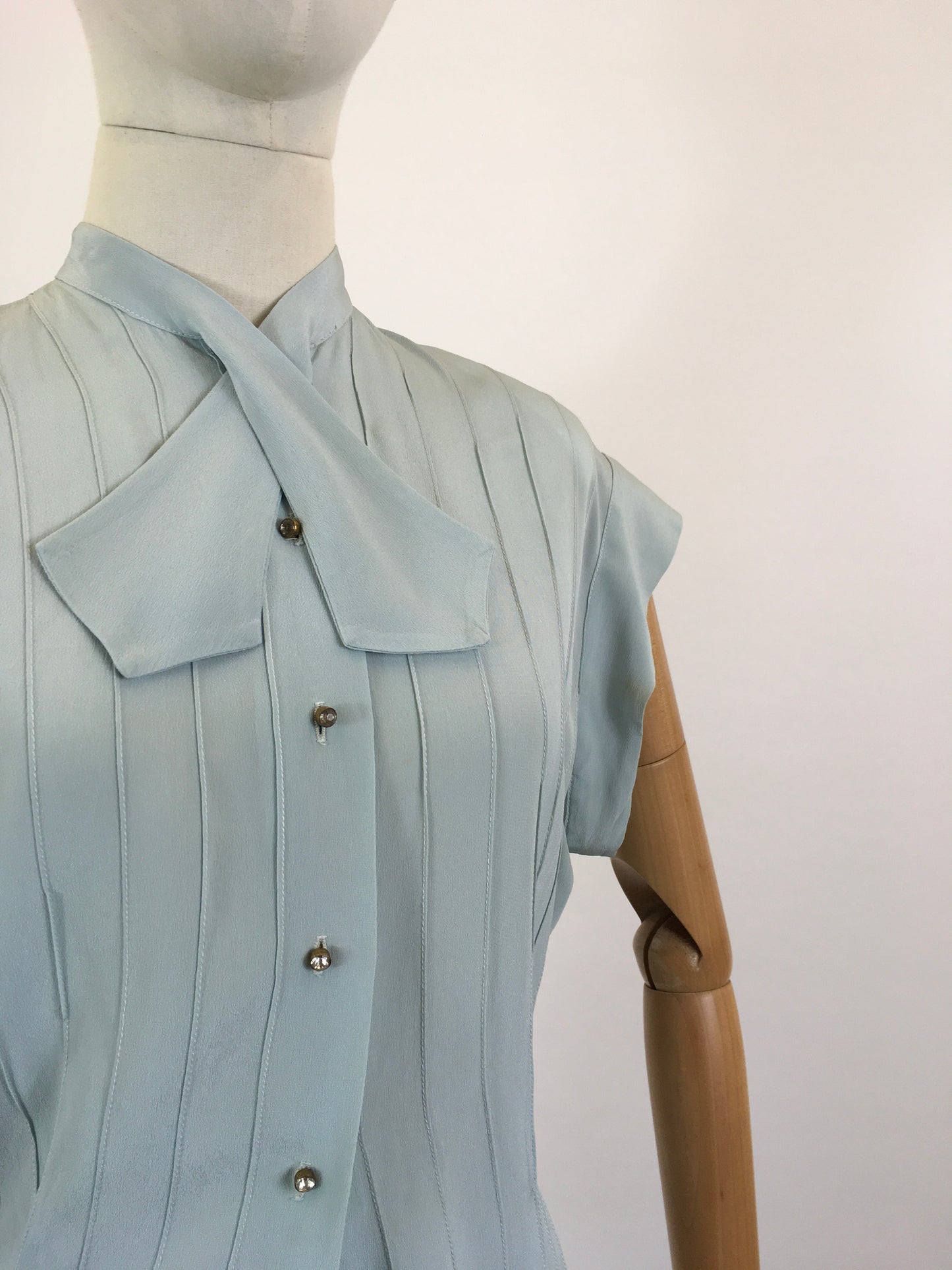 Original 1940’s Elegant Rayon Crepe Blouse - Duck Egg colour