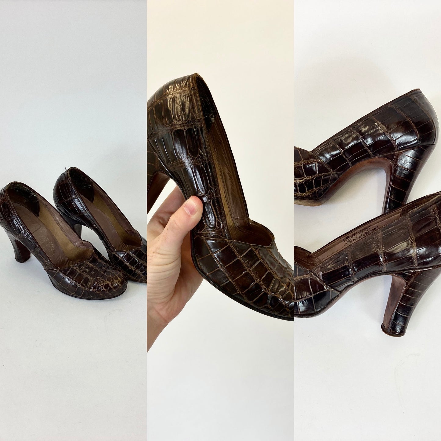Original 40's Faux Alligator Shoes - in Chocolate Brown
