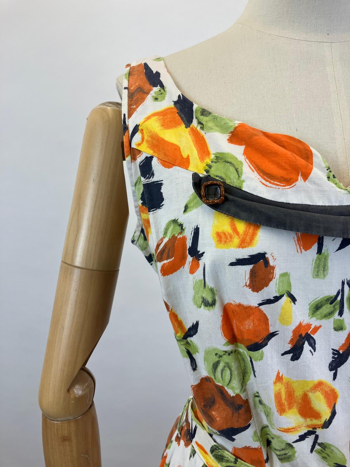 Original 1950's Cotton Sundress - Orange, Green, Cinnamon florals.