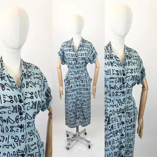 RESERVED DO NOT BUY Original 1940's Amazing Linen Novelty print - in a Gorgeous Aqua blue background