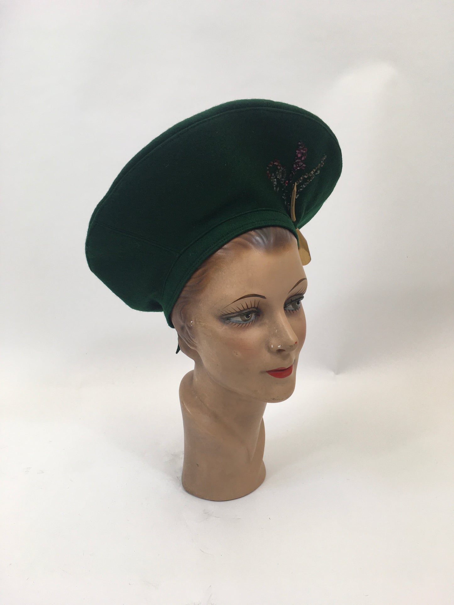 Original 1940’s Fabulous Halo Hat in Forest Green