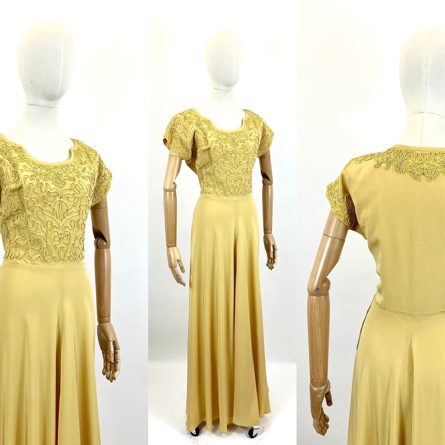 Original 1940’s Du Barry Fabulous Evening Gown in Soft Mustard