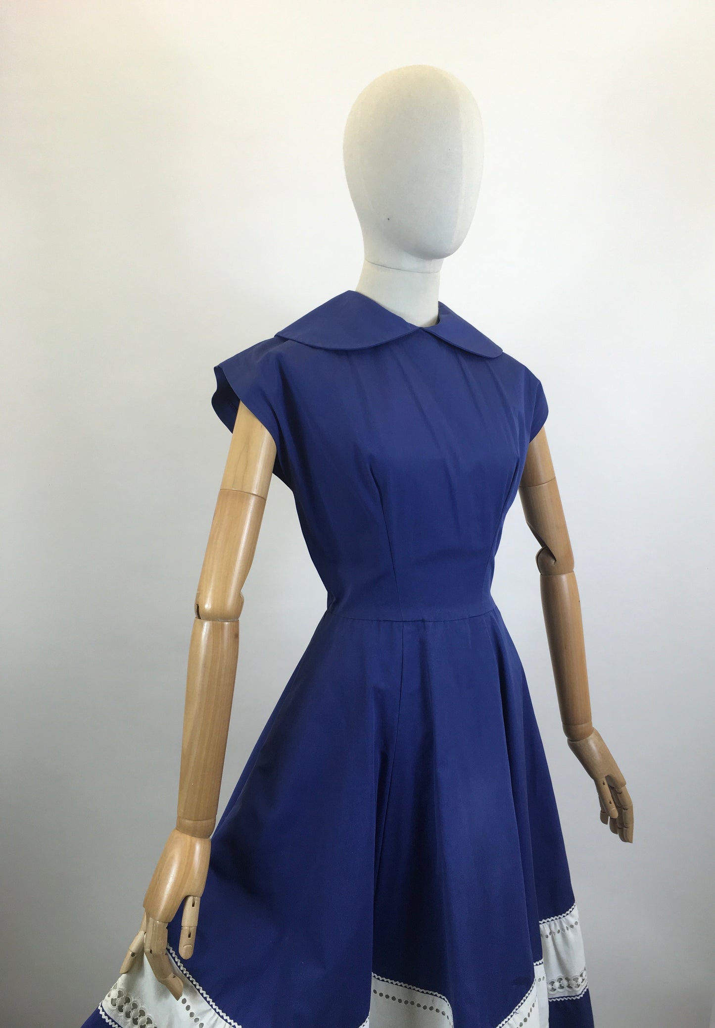 Original 1950’s Cotton Day Dress - Blue with White Contrast