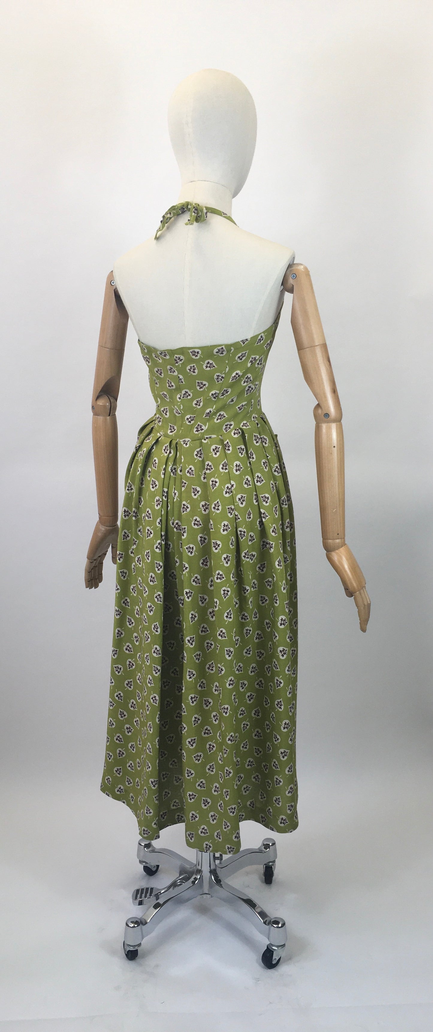 Original 1940’s Moygashel Linen Sundress -in Chautreuse / Cream and Brown