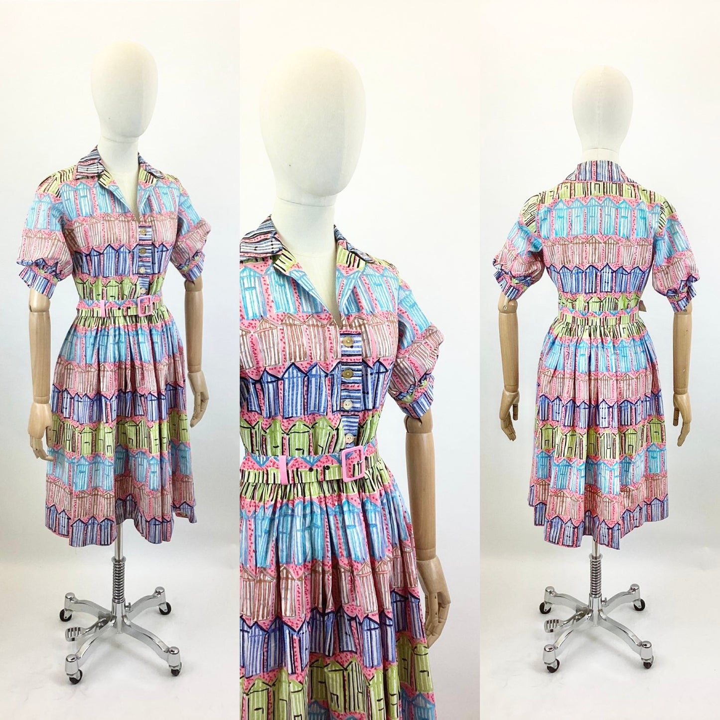 Original 50’s Fabulous Novelty Print dress -  vibrant Beach Huts