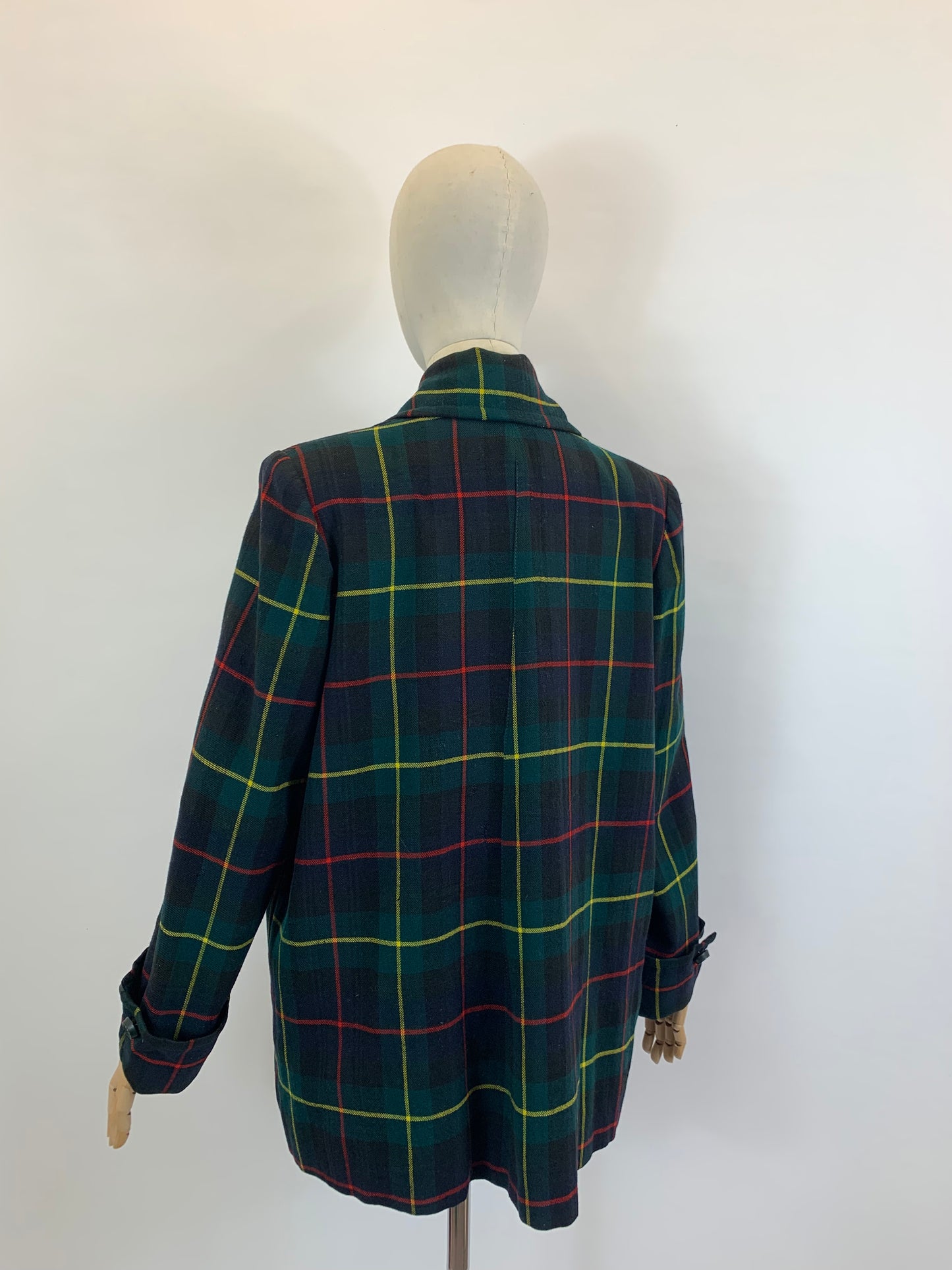 Original 1940’s Fabulous Plaid Swing Jacket - predominantly Green plaid with touches of Red and Yellow