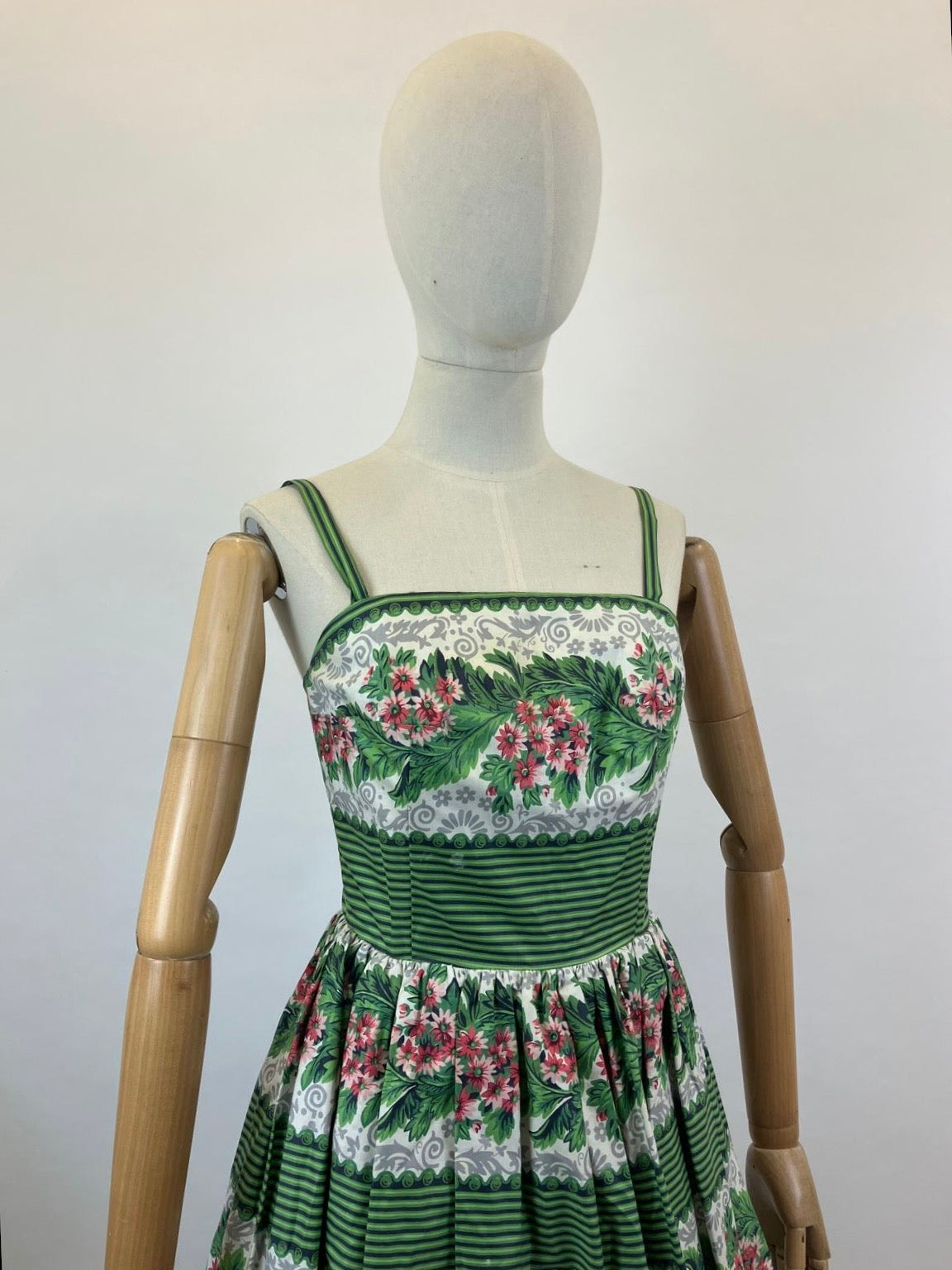 RESERVED DO NOT BUY - Original 1950's Strappy Sundress - Roses of red on grass of green.