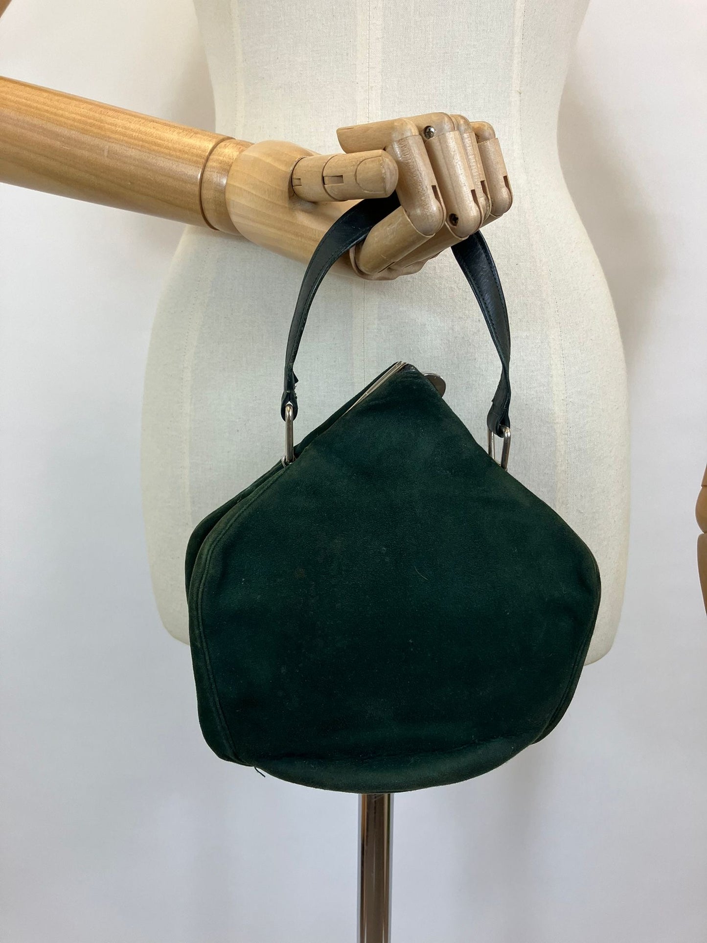 Original 1930’s Fabulous Suede Handbag - deep dark Green