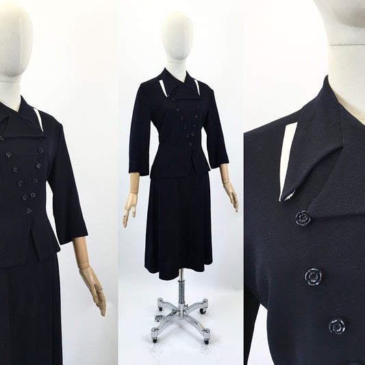 Original 1940’s Gorgeous 2pc suit - Dark Navy with White contrast