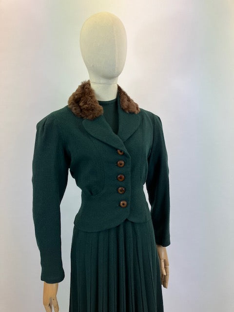 Original spectacular 2pc Dress & Jacket set - in Forest green