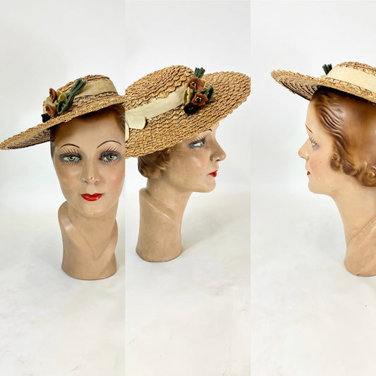 Original  Beautiful 30’s/ 40’s Natural Straw Hat