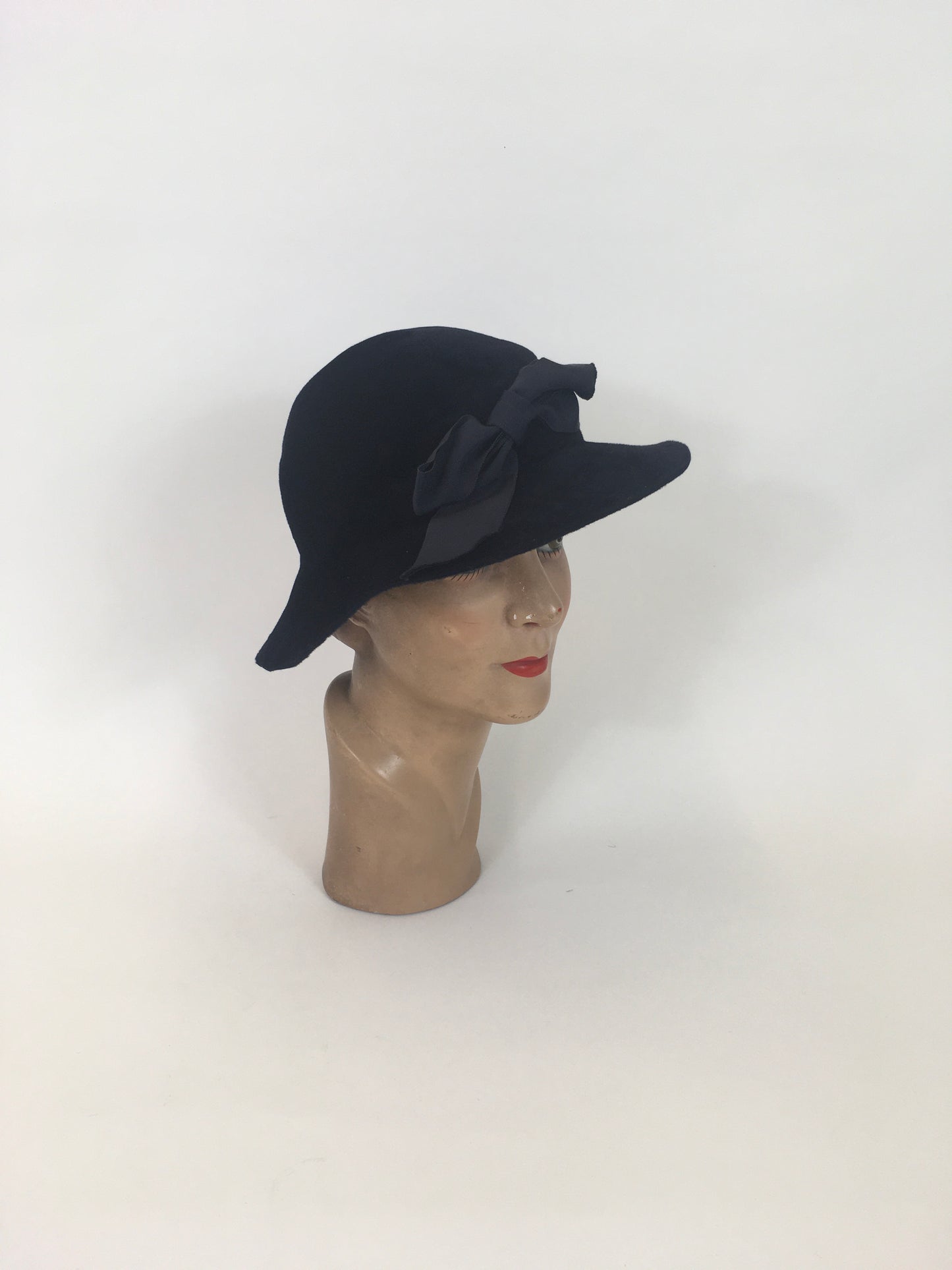 Original Edwardian Sensational Hat with Bow Adornment - In A Rich Blue Plume Velvet