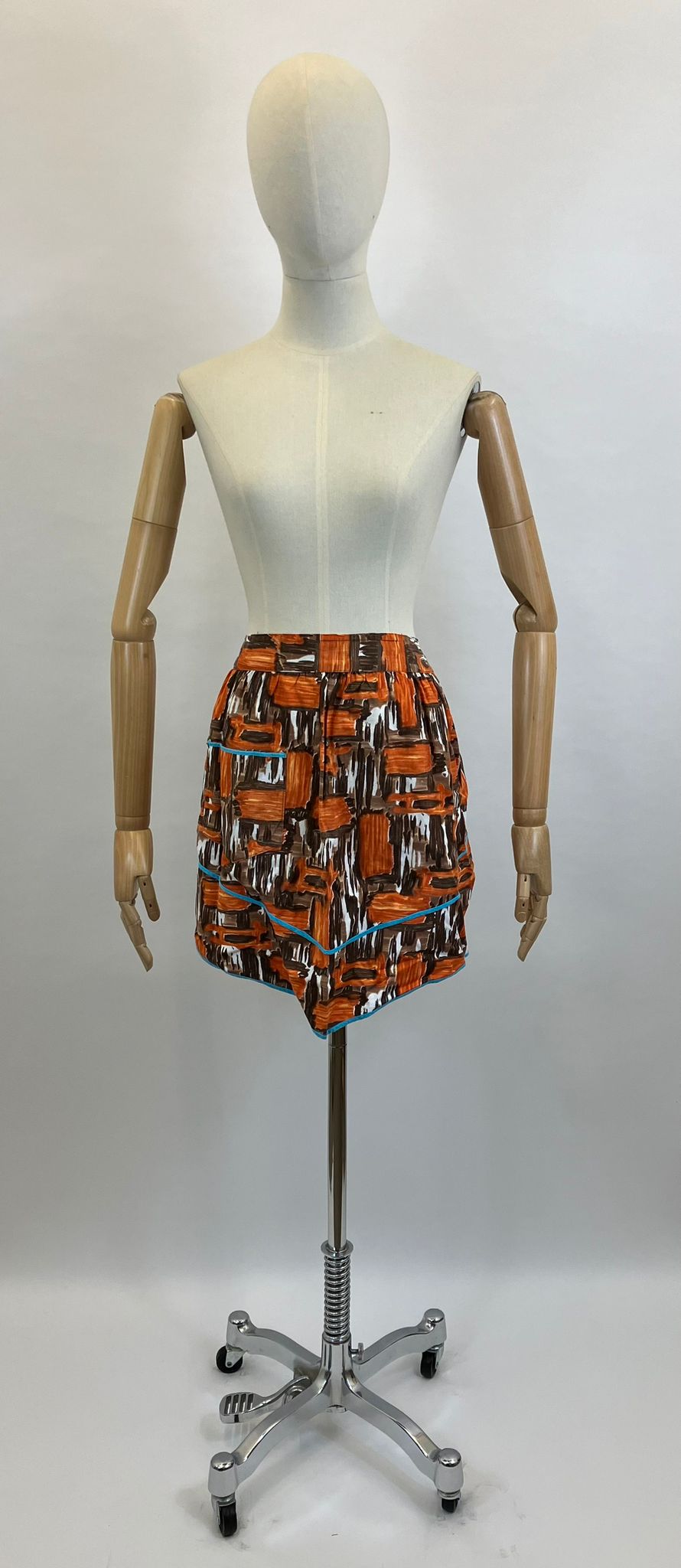 Original 1950’s Half Pinny Apron - Rust/ Orange / Brown / Blue Abstract