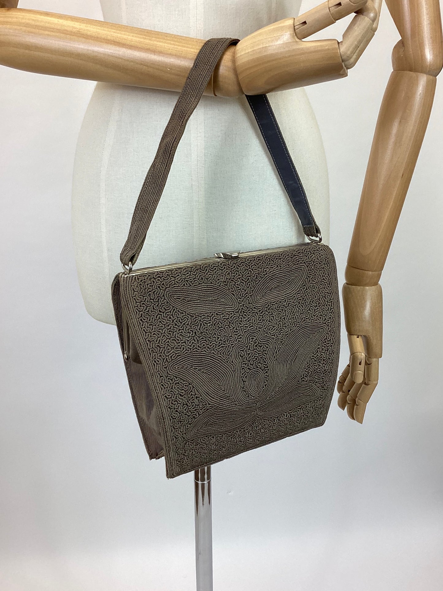 Original 40’s Fabulous shaped Corde Handbag - lighter brown / grey tone.