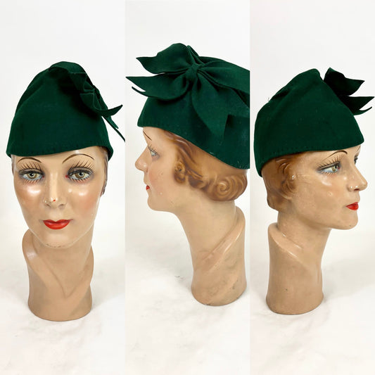Original 1930’s Stunning Pixie Hat - in Forest Green