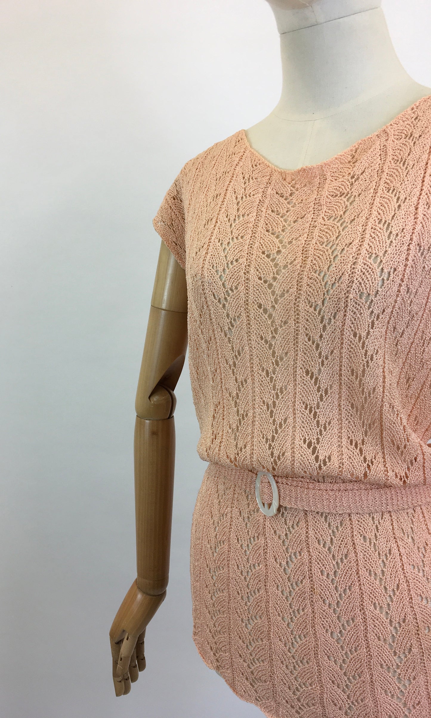 Original 1930's Fabulous Crochet Tunic - in pale peach