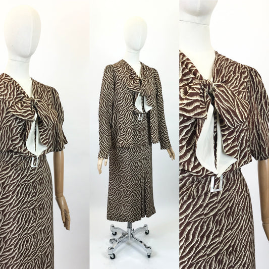 Original 30’s Fabulous 3pc set consisting Dress,Jacket and Belt - Dark chocolate Brown and Cream.