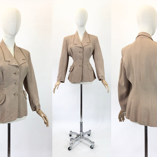 Original 40s darling jacket - in Peach and taupe dogtooth