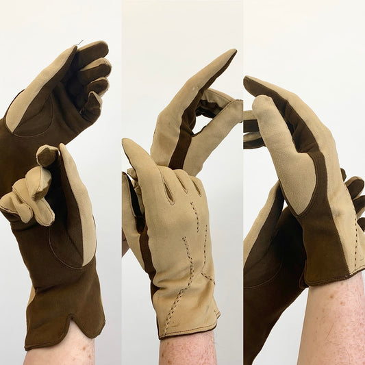 Original 1940's pair Gloves - 2 tone Fawn and Brown colourway