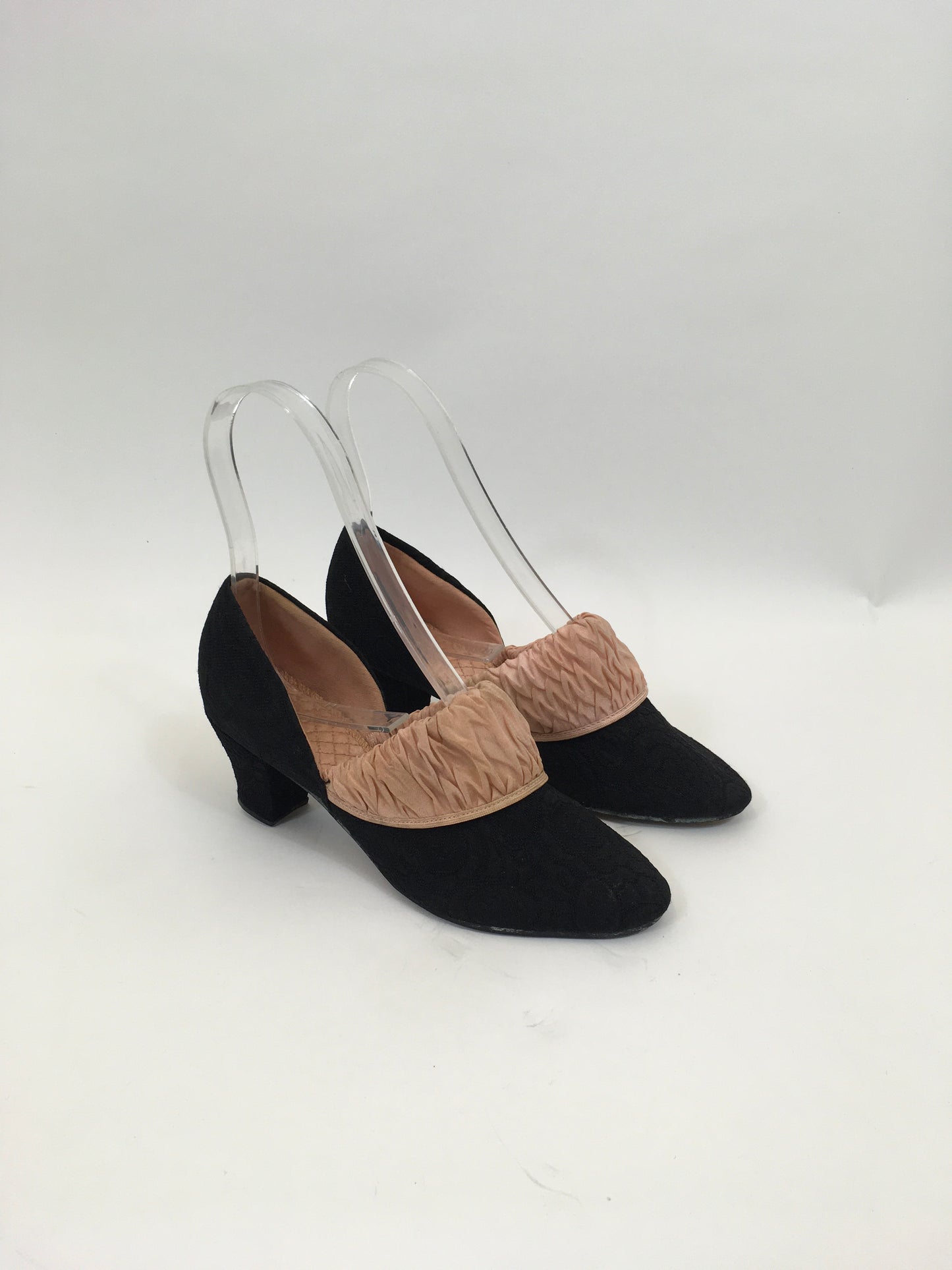 Original 1940's Glamour slippers - Black with Dusky pink