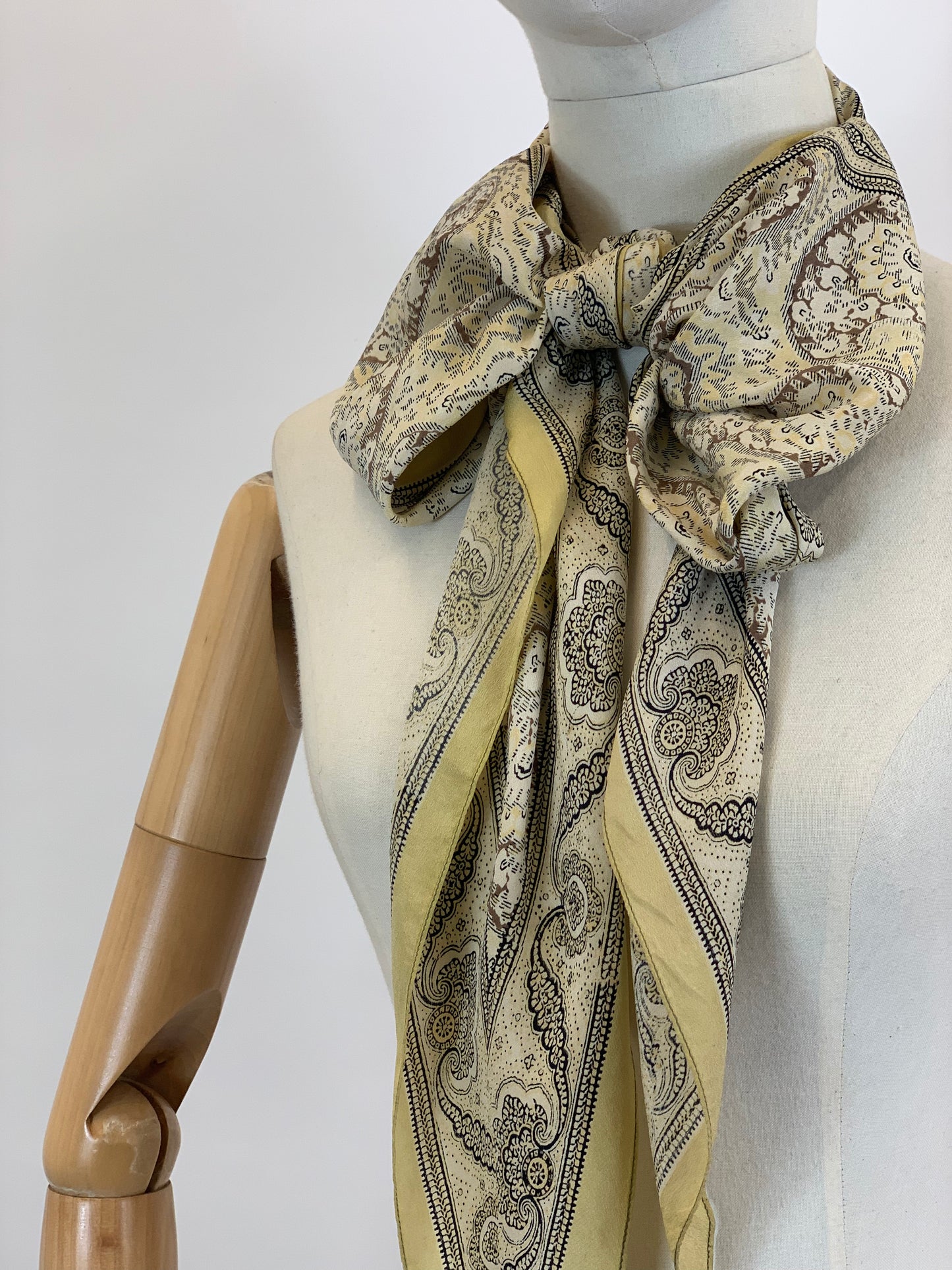 Original 30’s/40’s Silk Dagger point Scarf - Cream, Taupe, Brown and Black hues