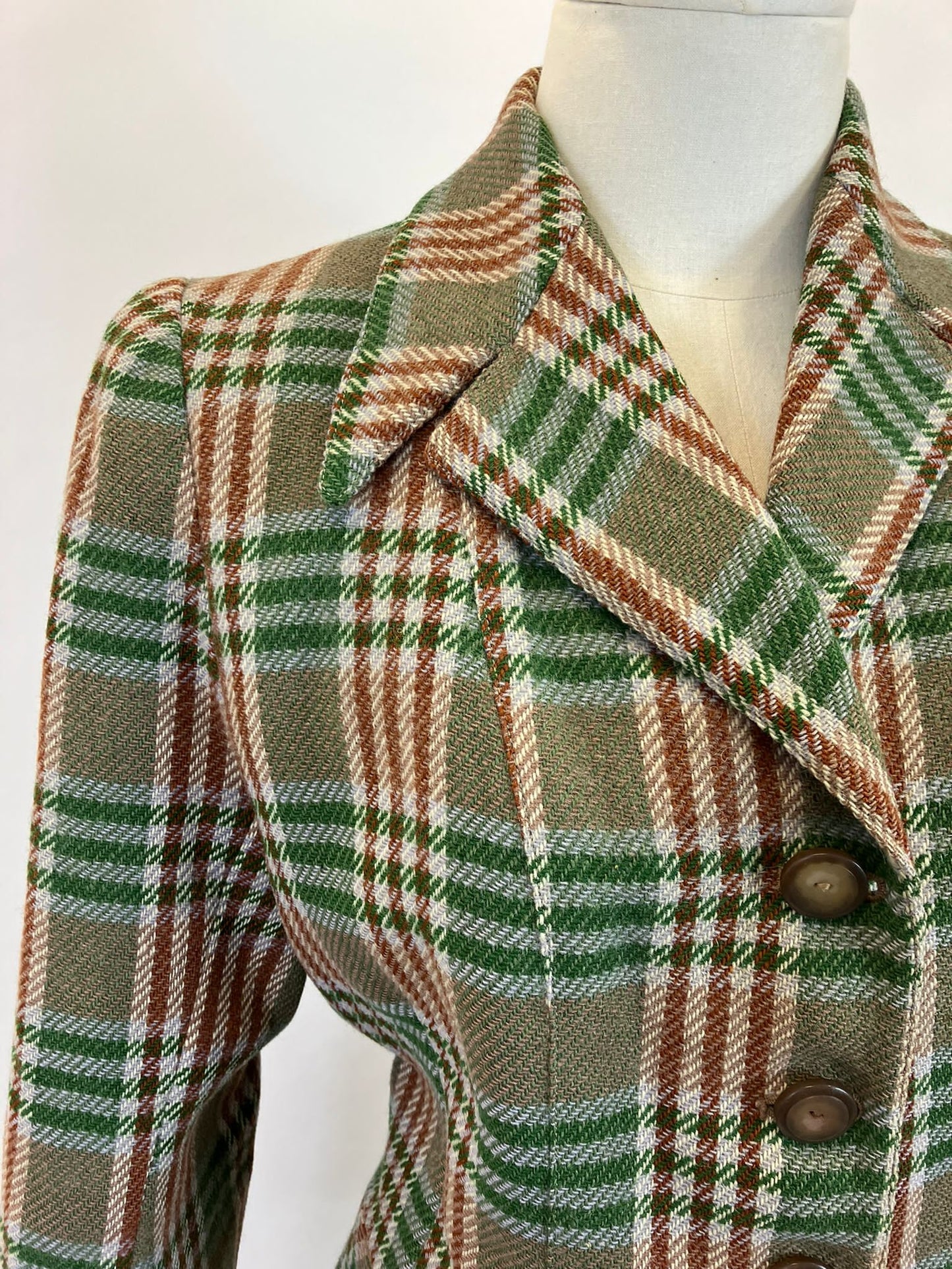 Original 1940’s CC41 Spectacular Woollen Plaid suit - in Greens and brown plaid