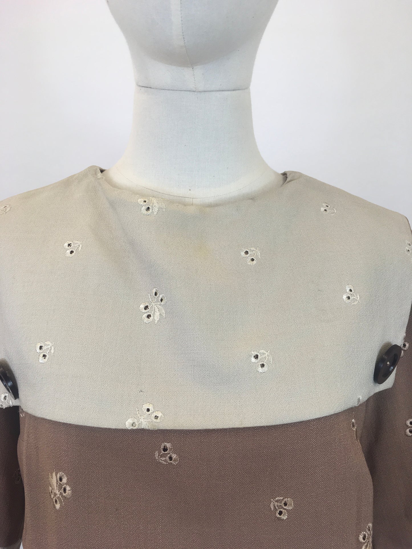 Original early 50’s Broderie Anglaise dress - in a Brown /Fawn colour combination.