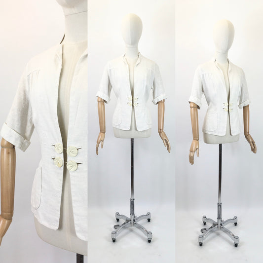 Original 1930’s Exquisite Linen Summer Jacket - In A Textured Off White Linen