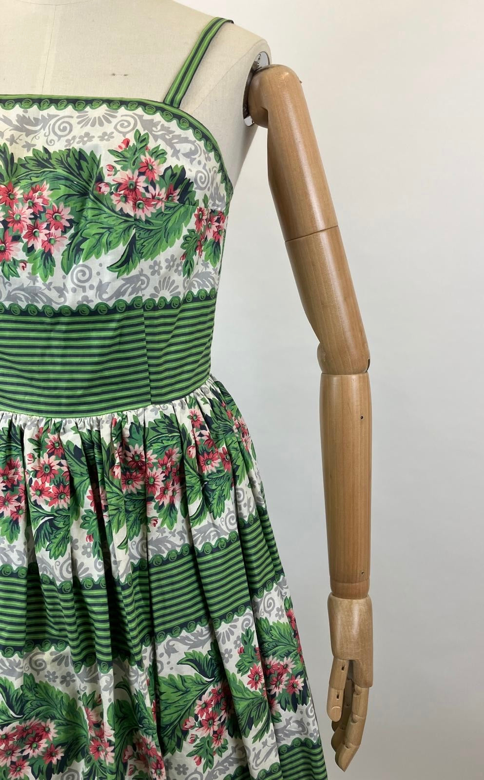 RESERVED DO NOT BUY - Original 1950's Strappy Sundress - Roses of red on grass of green.