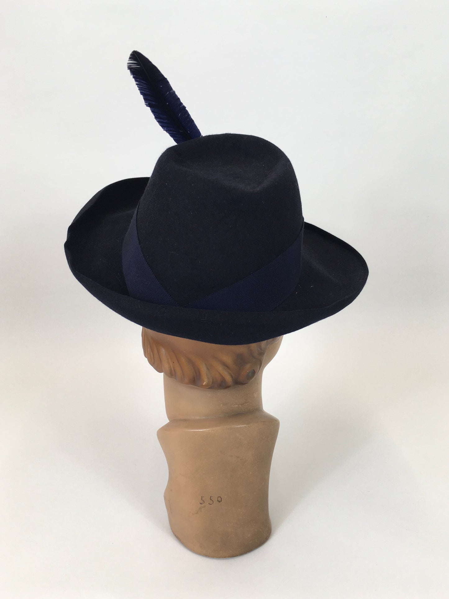 Original late 30's/ Early 40's  Stunning Fedora -  In a Deep Navy Felt with striking Blue Feather