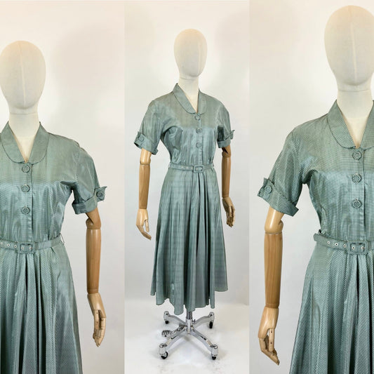 Original Fabulous CC41 label 1940’s Gingham Dress - Forest Green / White