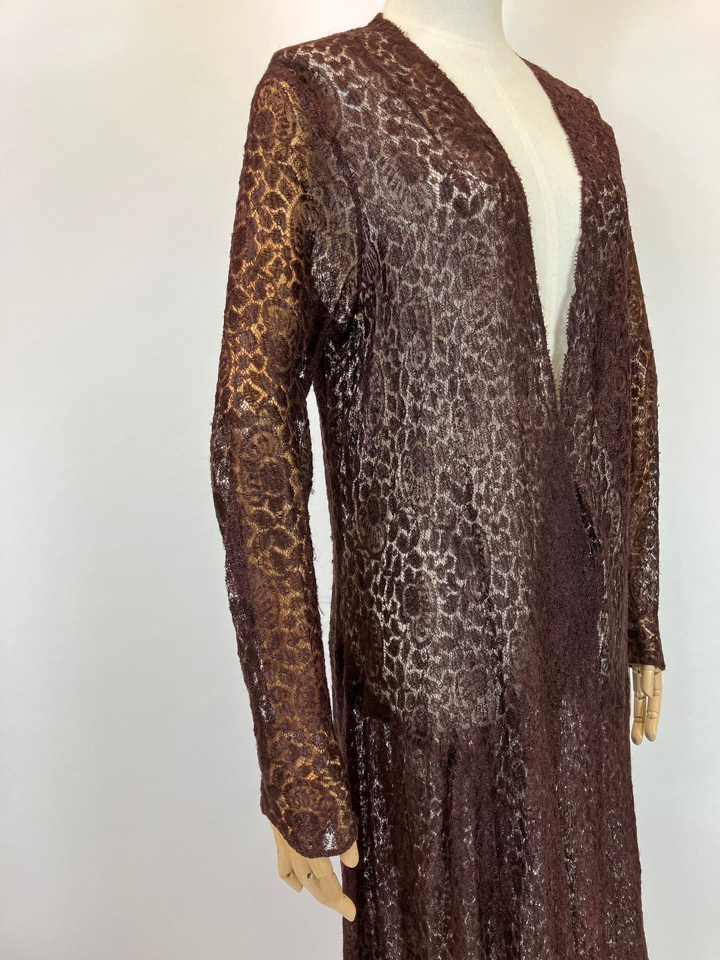 Original 1920's/ 1930's Crossover Lace Dress - in Gorgeous Deep Brown