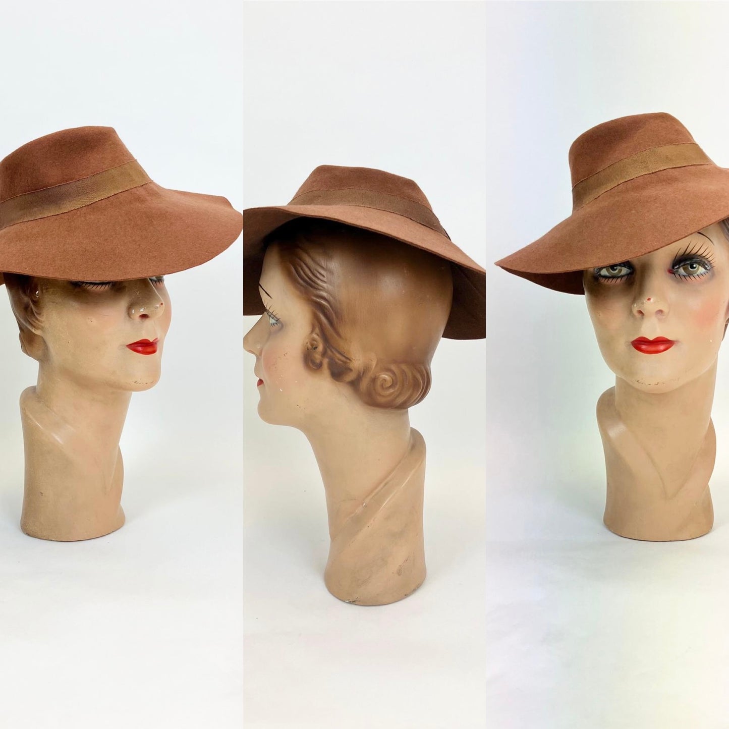 Original 1940's felt perch brimmed hat - light caramel brown